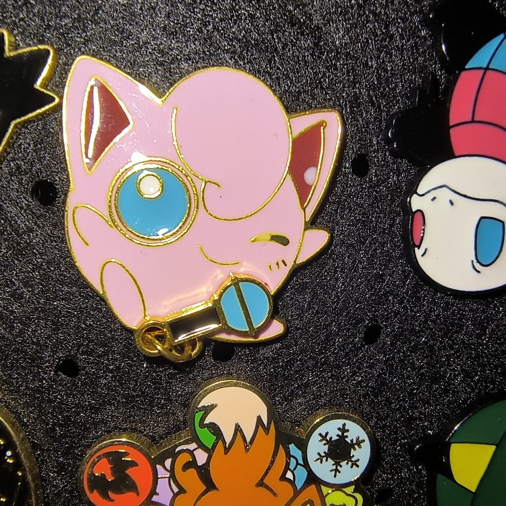 Pokemon Pink Jigglypuff Enamel Pin with Blue Microphone Accent